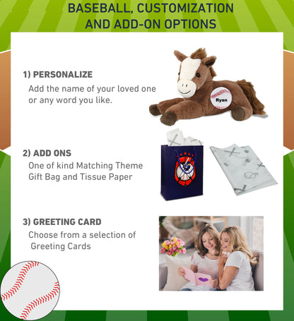 SUPER-SOFT PLUSH - LAYING BROWN HORSE 12" WITH BASEBALL PLUSH