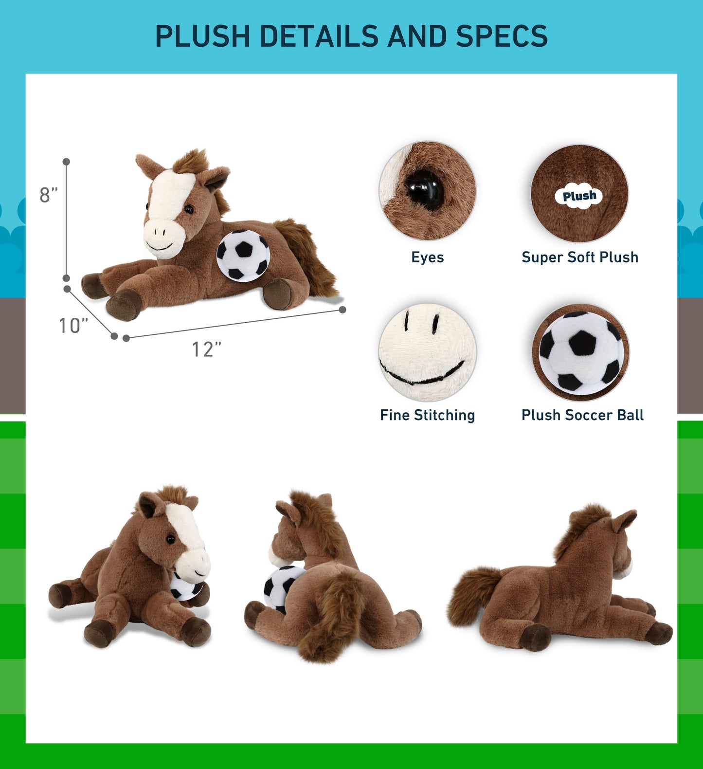 SUPER-SOFT PLUSH - LAYING BROWN HORSE 12" WITH SOCCER PLUSH