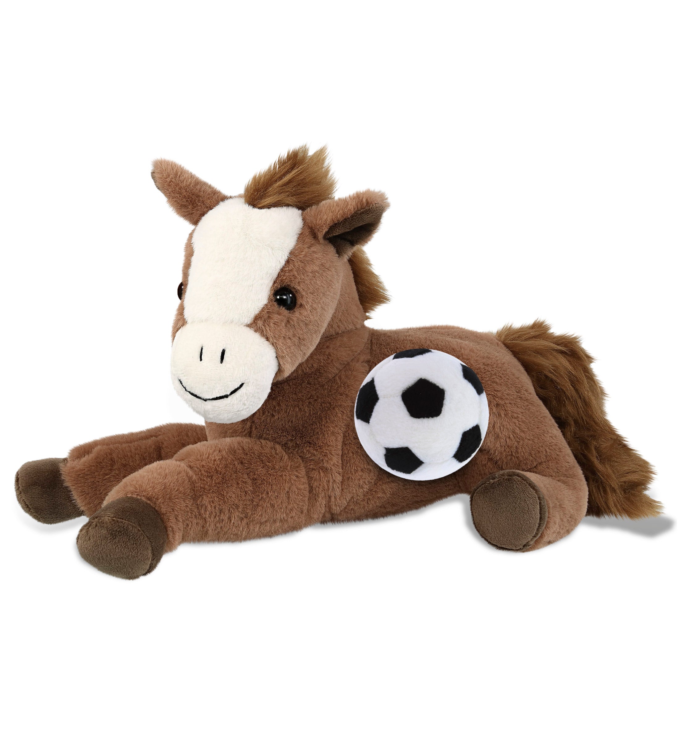 SUPER-SOFT PLUSH - LAYING BROWN HORSE 12" WITH SOCCER PLUSH