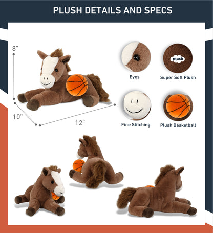 SUPER-SOFT PLUSH - LAYING BROWN HORSE 12" WITH BASKETBALL PLUSH