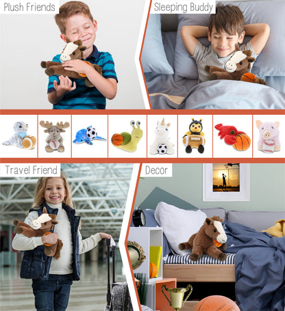 SUPER-SOFT PLUSH - LAYING BROWN HORSE 12" WITH BASKETBALL PLUSH