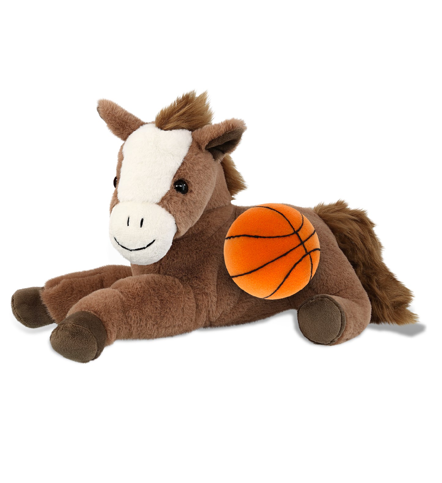 SUPER-SOFT PLUSH - LAYING BROWN HORSE 12" WITH BASKETBALL PLUSH