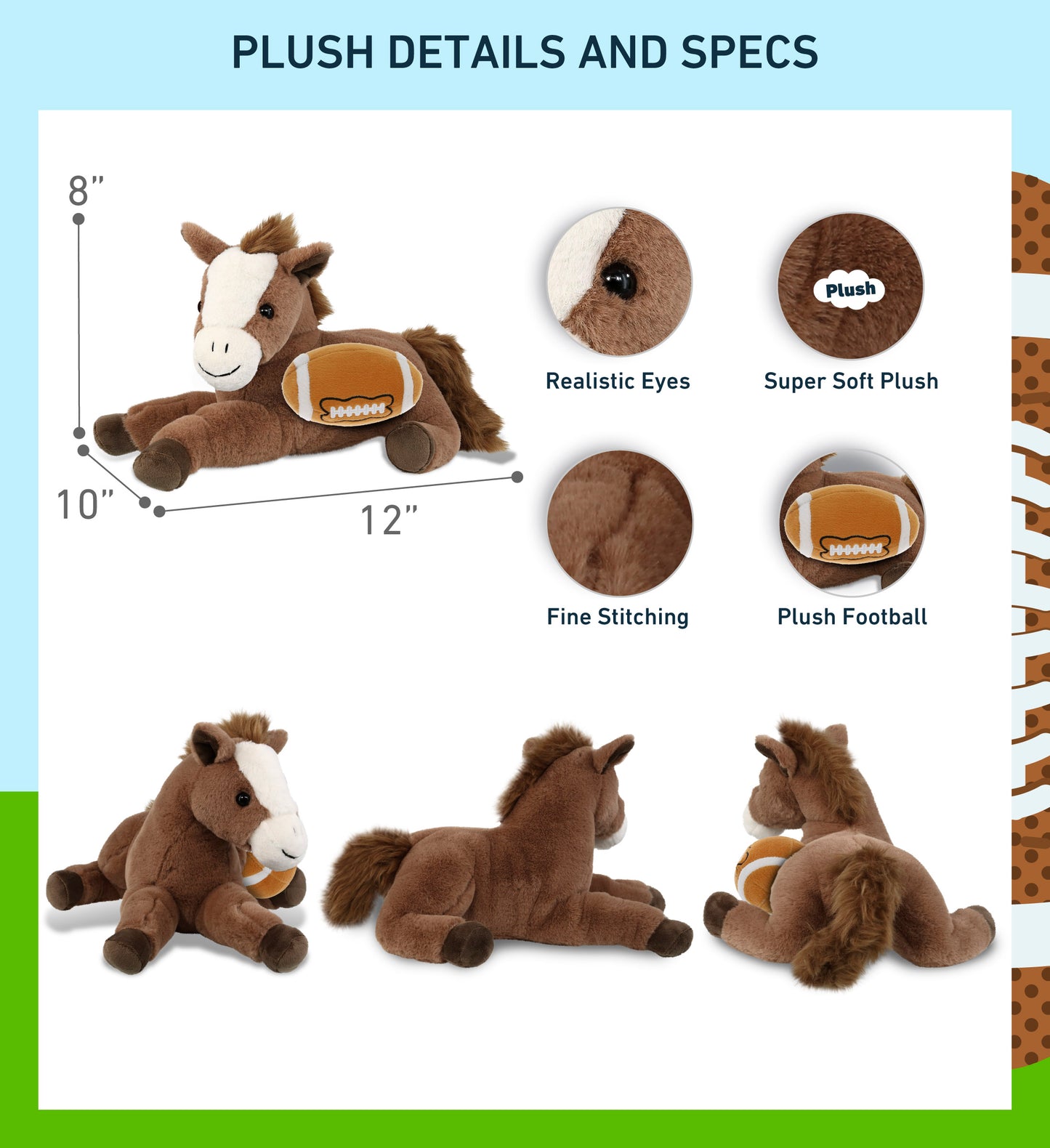 SUPER-SOFT PLUSH - LAYING BROWN HORSE 12" WITH FOOTBALL PLUSH