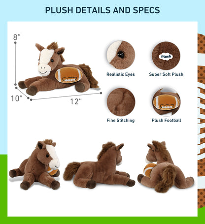 SUPER-SOFT PLUSH - LAYING BROWN HORSE 12" WITH FOOTBALL PLUSH