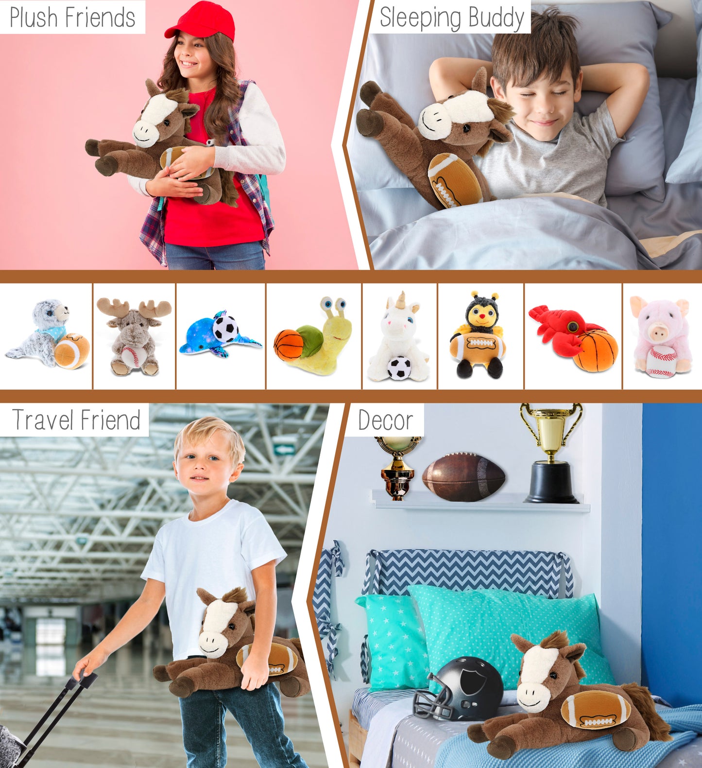 SUPER-SOFT PLUSH - LAYING BROWN HORSE 12" WITH FOOTBALL PLUSH