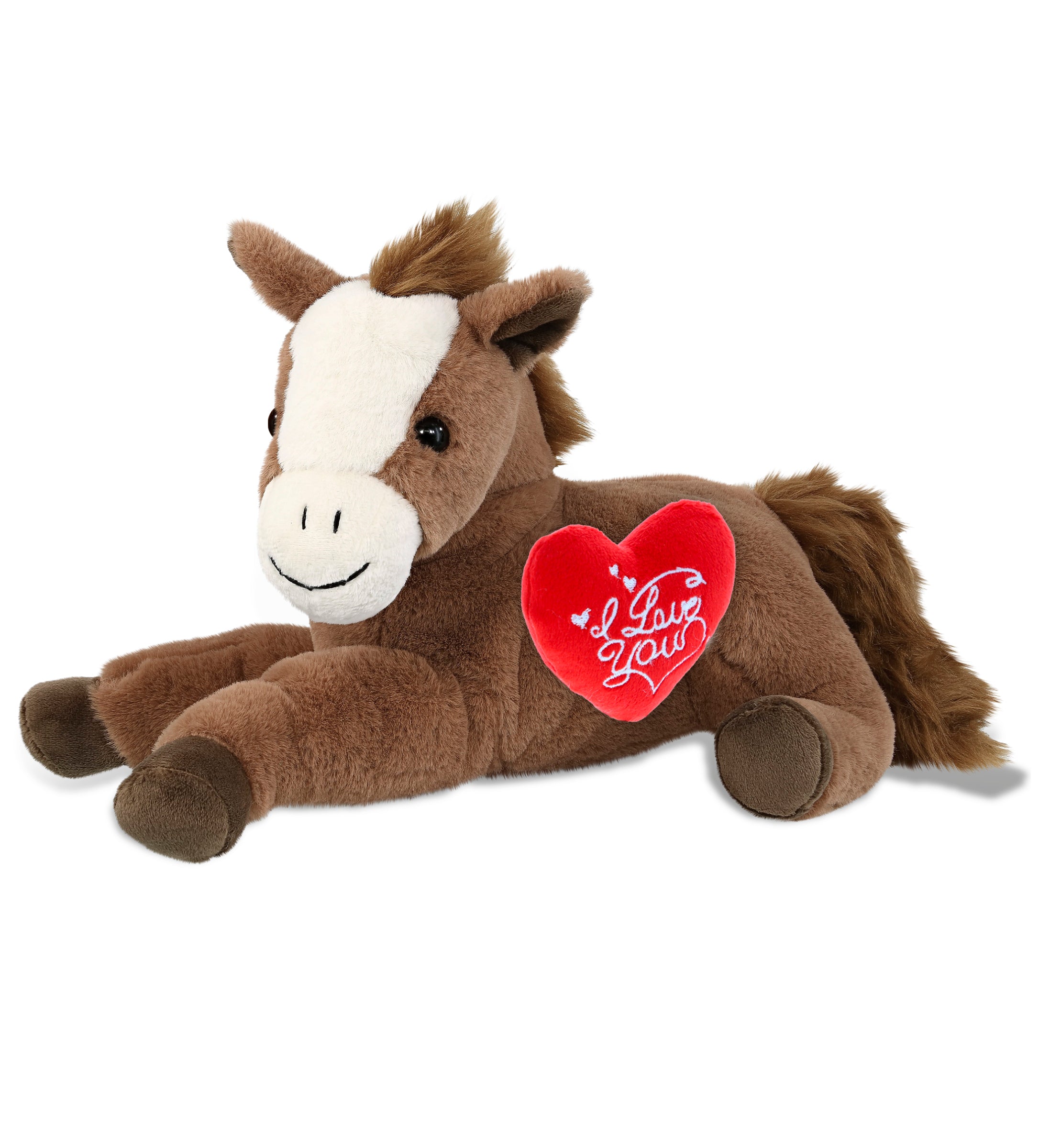 PLUSH I LOVE YOU RED HEART - SUPER-SOFT PLUSH - LAYING BROWN HORSE 12"