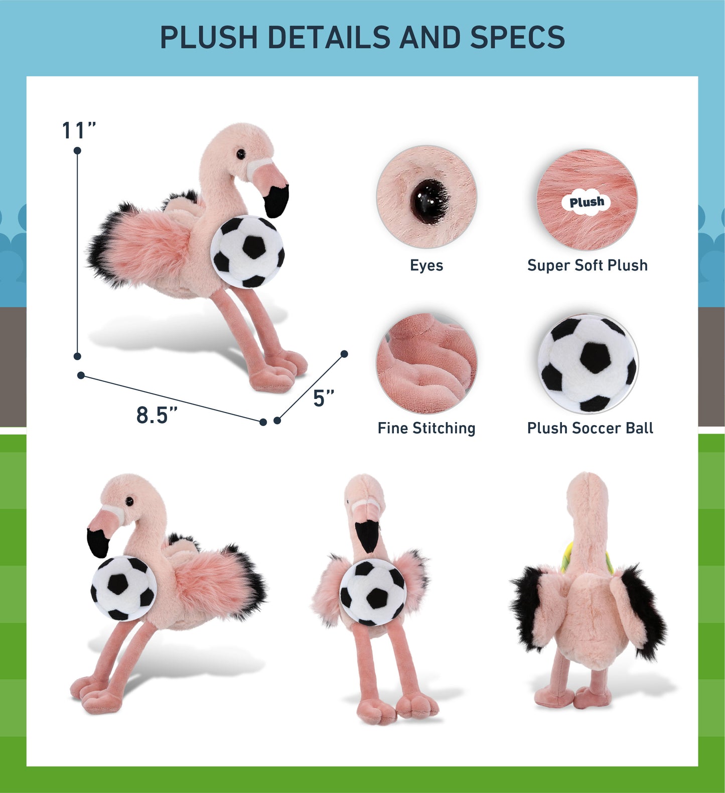 SUPER-SOFT PLUSH - ROSE FLAMINGO 8.5" with Soccer Plush