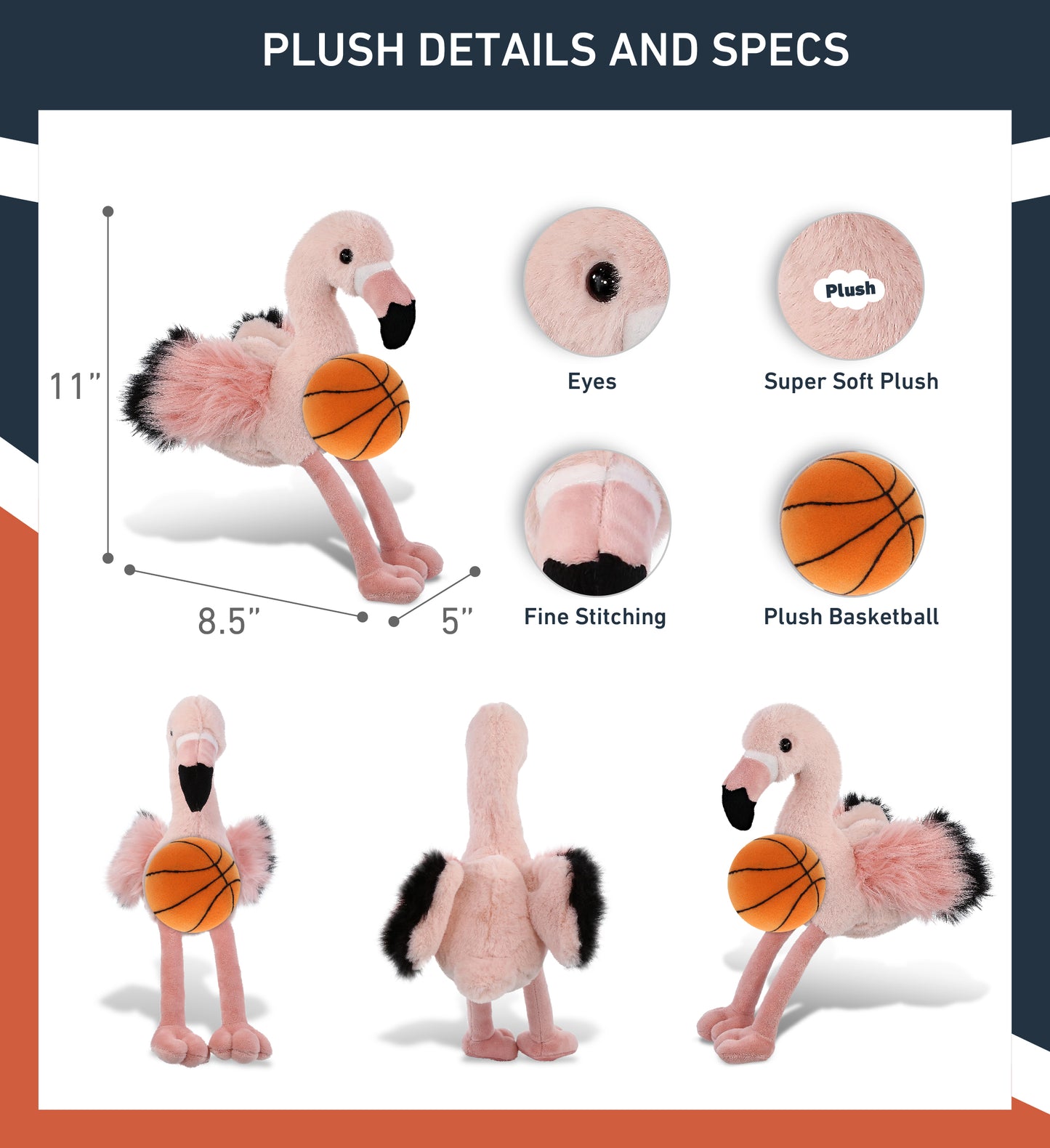 SUPER-SOFT PLUSH - ROSE FLAMINGO 8.5" with Basketball Plush