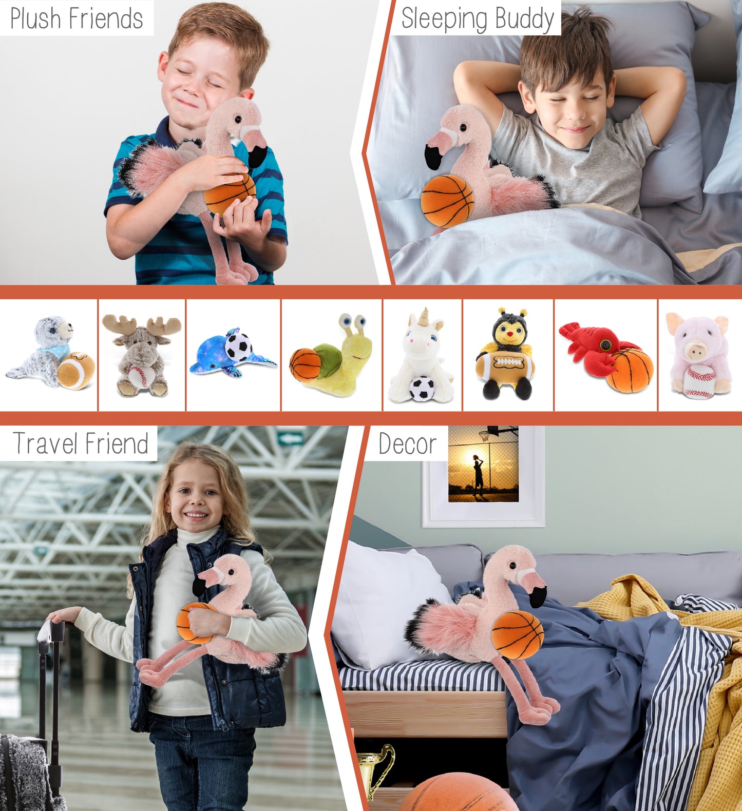 SUPER-SOFT PLUSH - ROSE FLAMINGO 8.5" with Basketball Plush