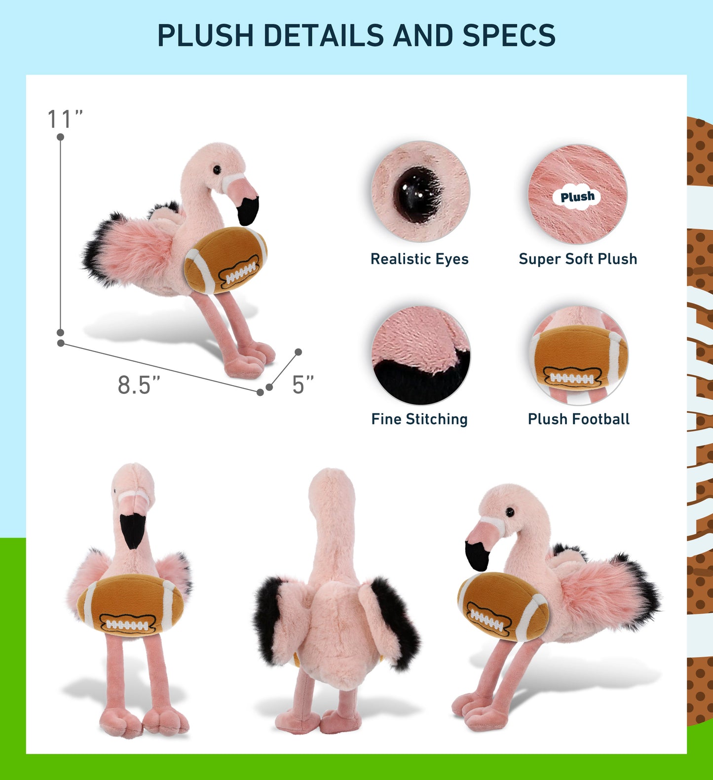 SUPER-SOFT PLUSH - ROSE FLAMINGO 8.5" with Football Plush