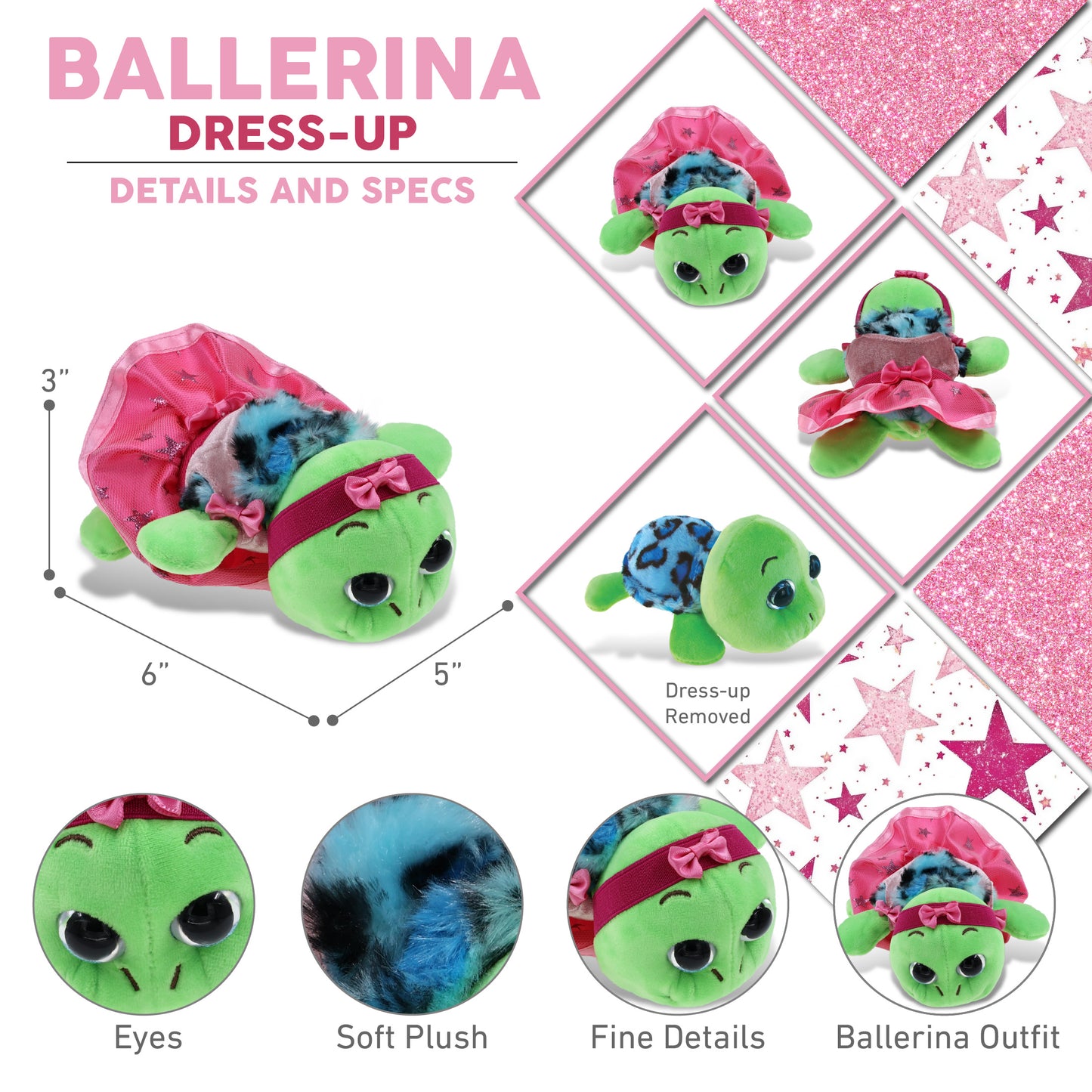 BIG EYE 6" PLUSH - BLUE SHELL SEA TURTLE WITH BALLERINA DRESS UP