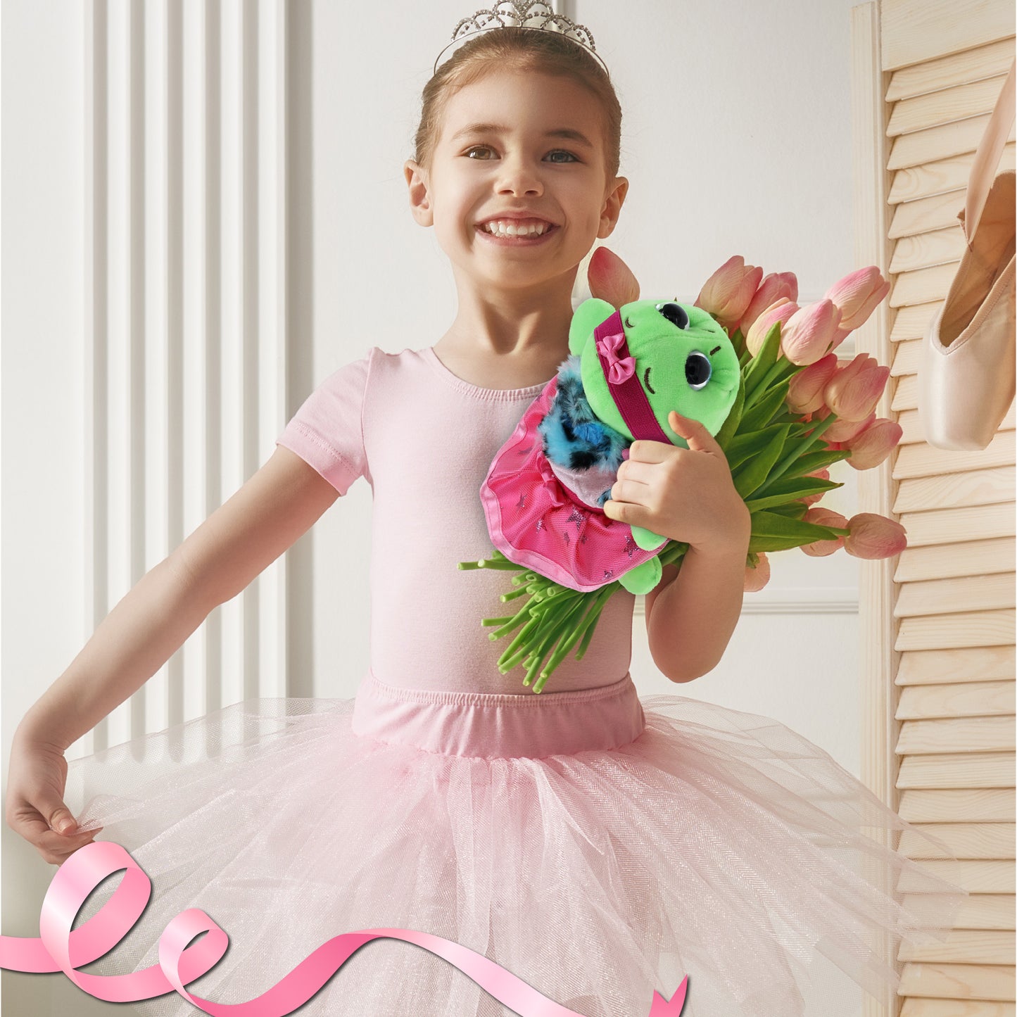 BIG EYE 6" PLUSH - BLUE SHELL SEA TURTLE WITH BALLERINA DRESS UP