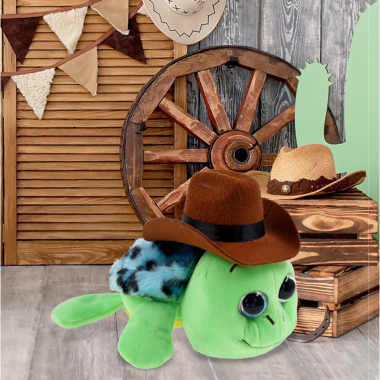 BIG EYE 6" PLUSH - BLUE SHELL SEA TURTLE With COWBOY Dress Up