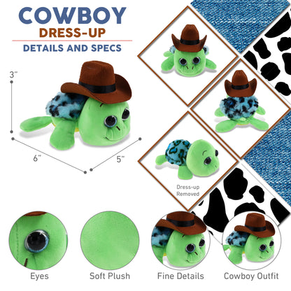 BIG EYE 6" PLUSH - BLUE SHELL SEA TURTLE With COWBOY Dress Up
