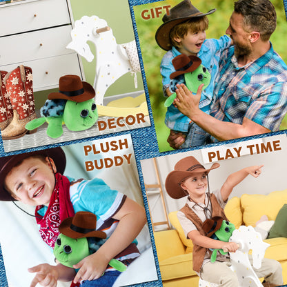 BIG EYE 6" PLUSH - BLUE SHELL SEA TURTLE With COWBOY Dress Up