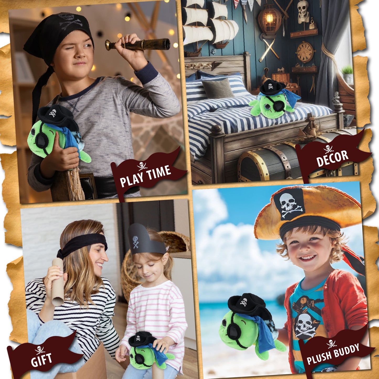 BIG EYE 6" PLUSH - BLUE SHELL SEA TURTLE PIRATE DRESS UP