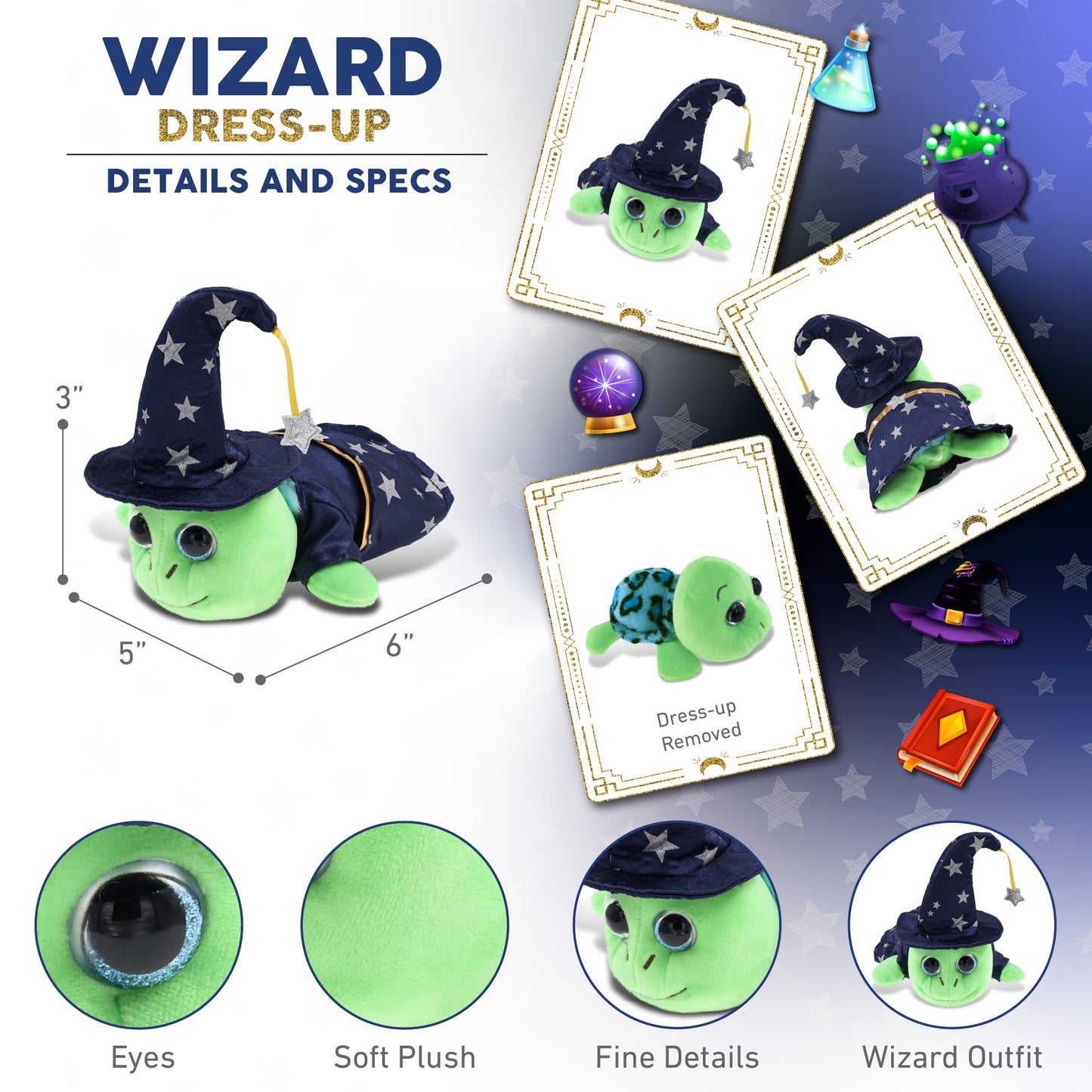 BIG EYE 6" PLUSH - BLUE SHELL SEA TURTLE WIZARD