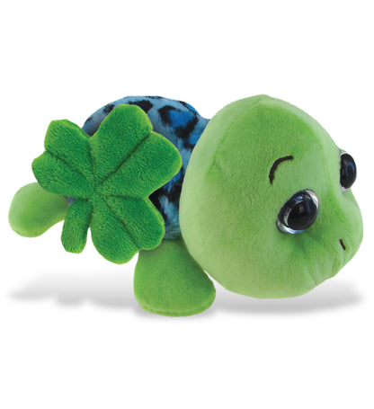 DolliBu Blue Shell Sea Turtle Stuffed Animal with Green Plush Shamrock - 6 Inch