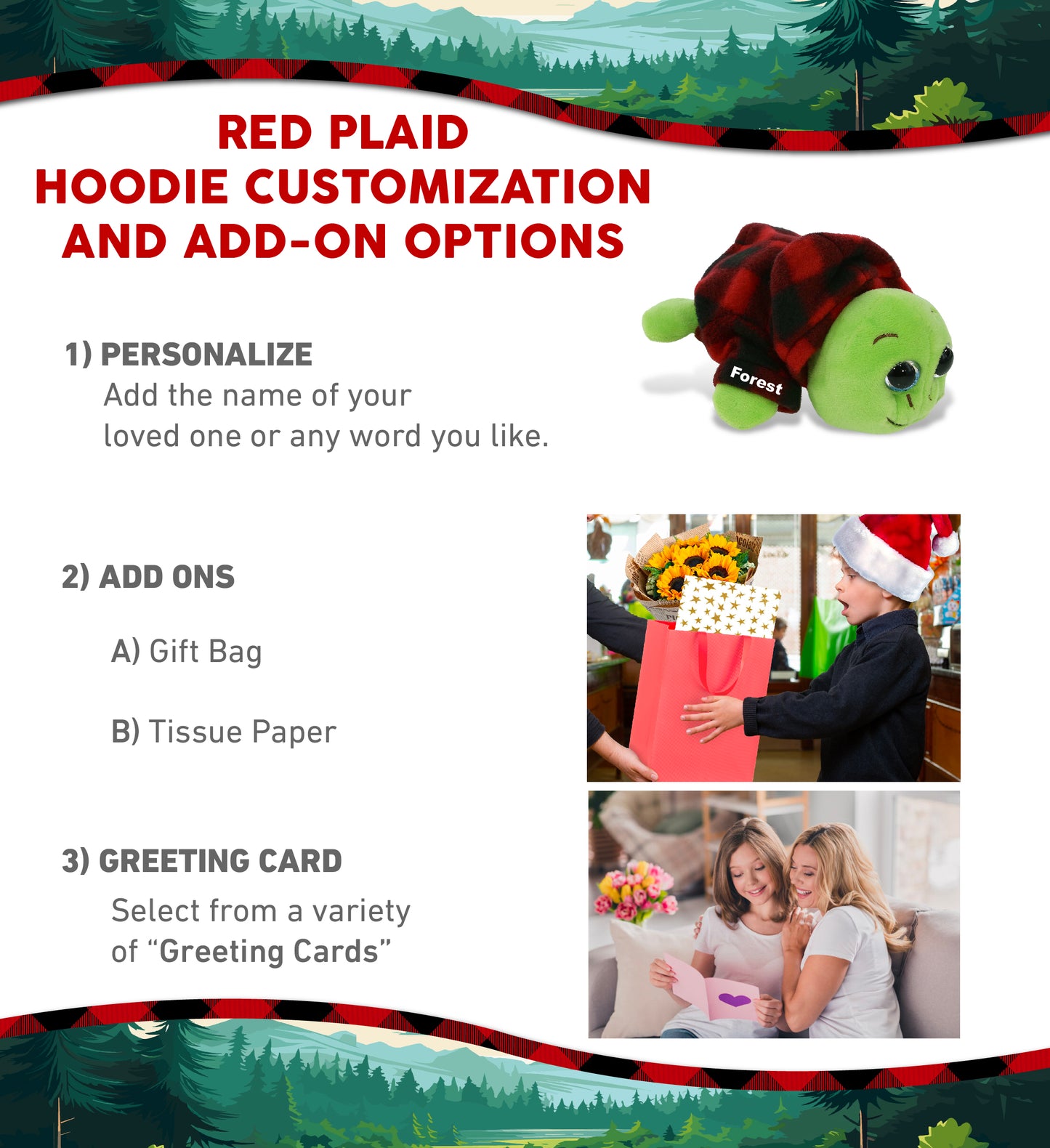 BIG EYE 6" PLUSH - BLUE SHELL SEA TURTLE WITH RED PLAID HOODIE