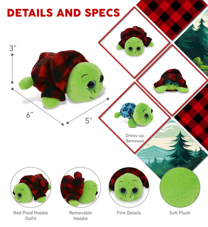 BIG EYE 6" PLUSH - BLUE SHELL SEA TURTLE WITH RED PLAID HOODIE