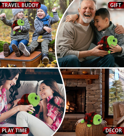 BIG EYE 6" PLUSH - BLUE SHELL SEA TURTLE WITH RED PLAID HOODIE