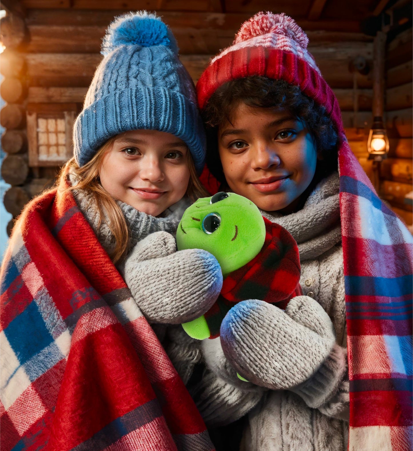 BIG EYE 6" PLUSH - BLUE SHELL SEA TURTLE WITH RED PLAID HOODIE