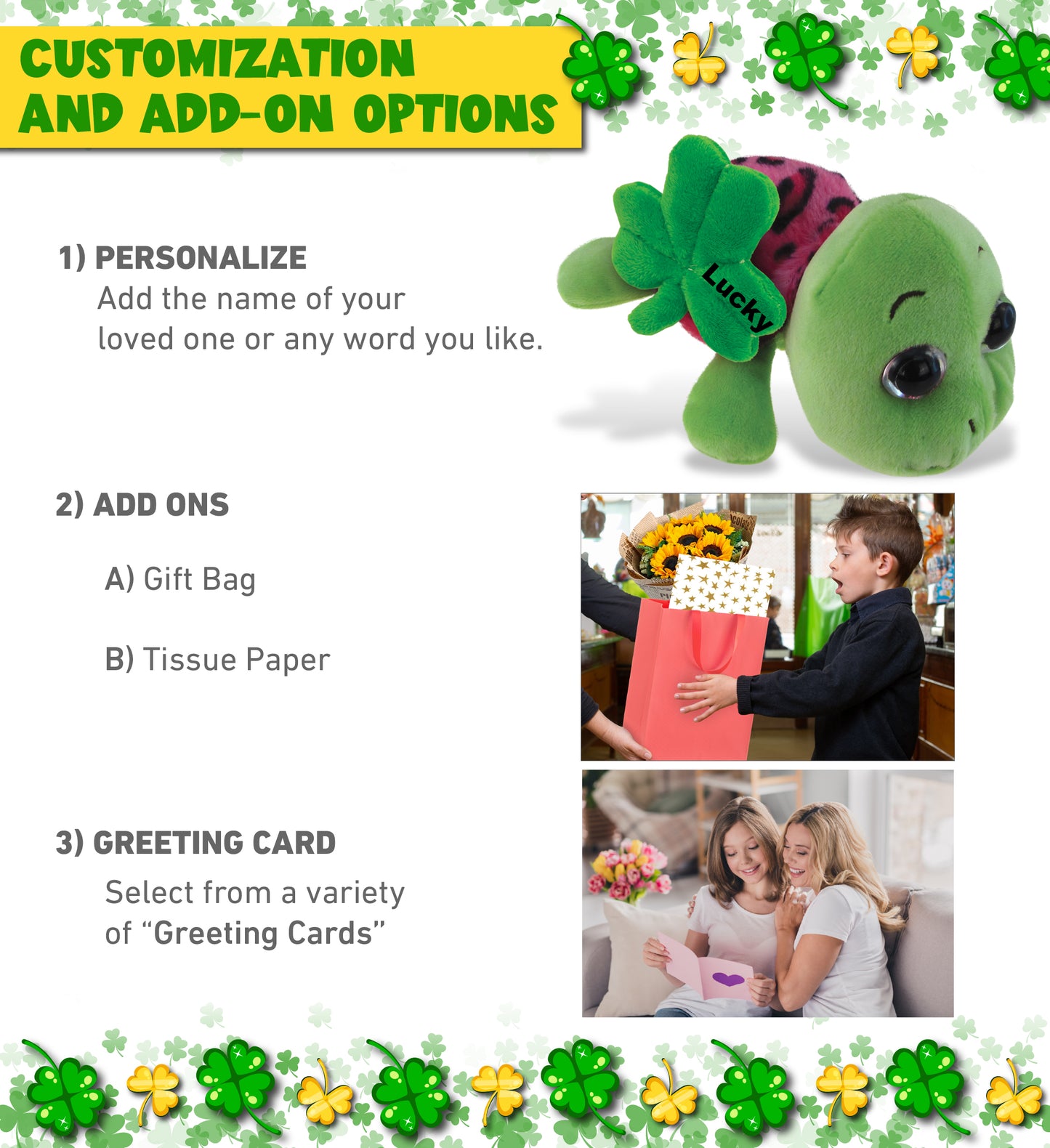 DolliBu Pink Shell Sea Turtle Stuffed Animal with Green Plush Shamrock - 6 Inch