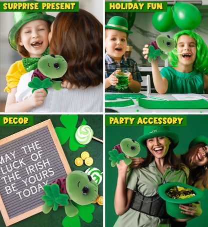 DolliBu Pink Shell Sea Turtle Stuffed Animal with Green Plush Shamrock - 6 Inch