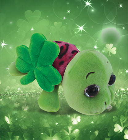DolliBu Pink Shell Sea Turtle Stuffed Animal with Green Plush Shamrock - 6 Inch