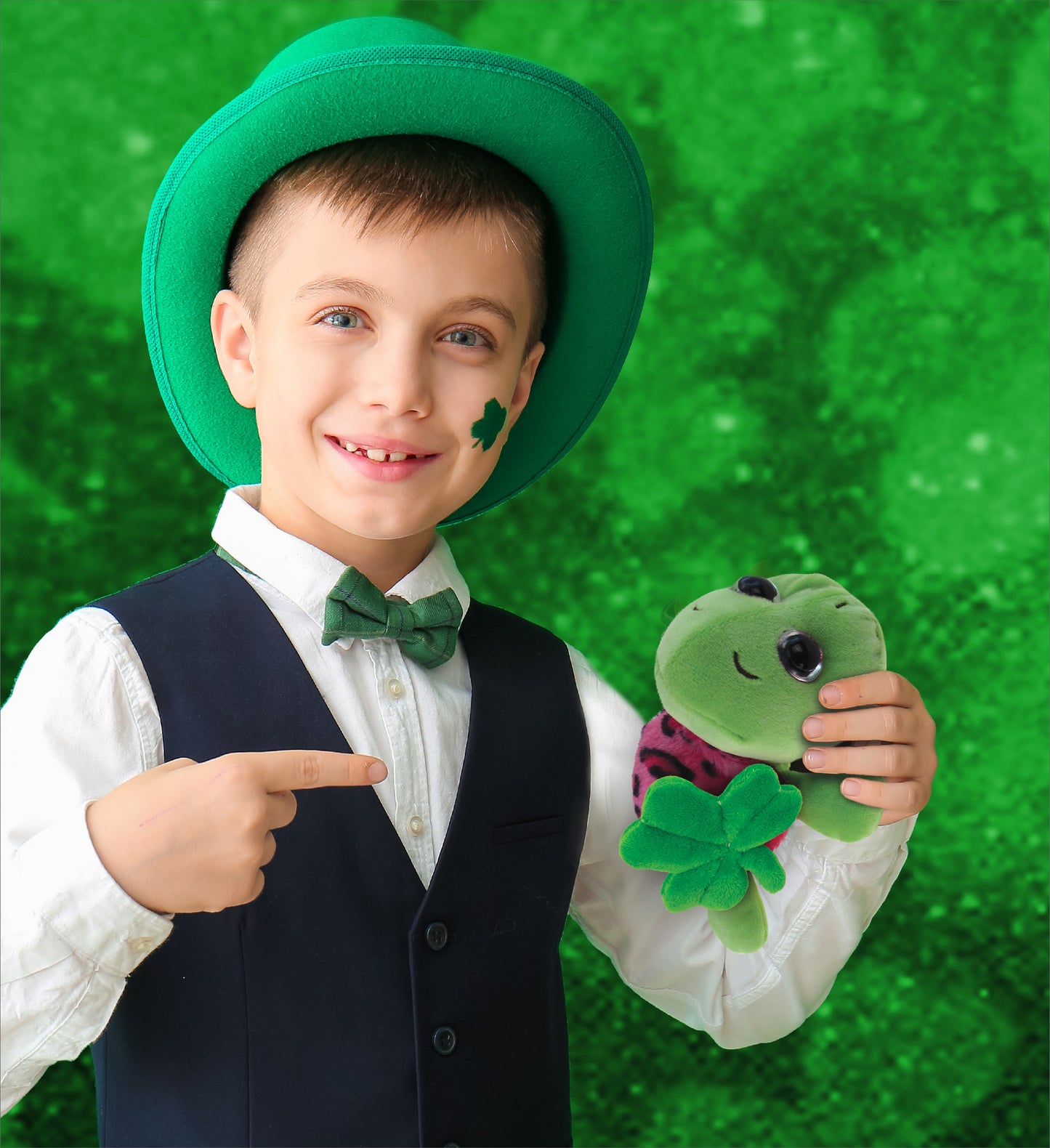 DolliBu Pink Shell Sea Turtle Stuffed Animal with Green Plush Shamrock - 6 Inch