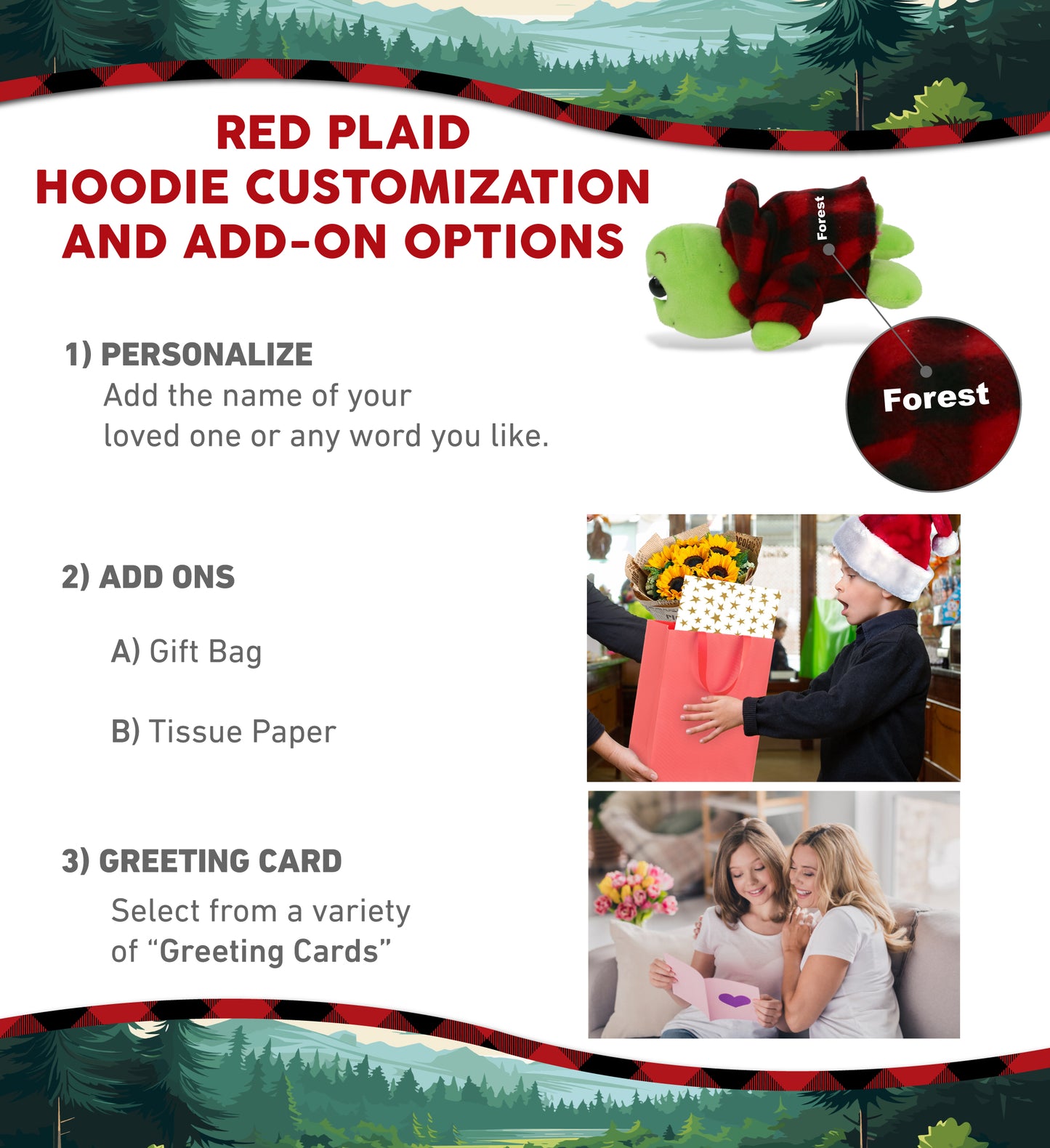 BIG EYE 6" PLUSH - PINK SHELL SEA TURTLE WITH RED PLAID HOODIE