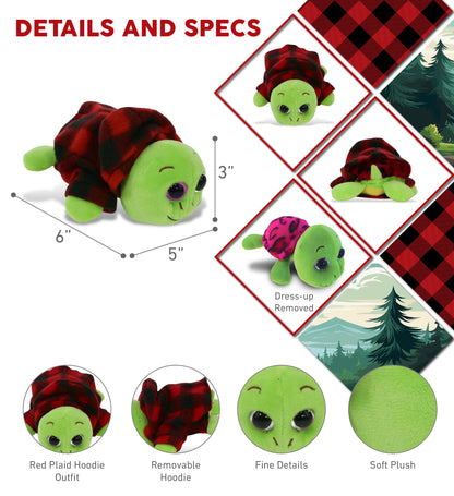 BIG EYE 6" PLUSH - PINK SHELL SEA TURTLE WITH RED PLAID HOODIE