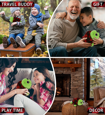 BIG EYE 6" PLUSH - PINK SHELL SEA TURTLE WITH RED PLAID HOODIE