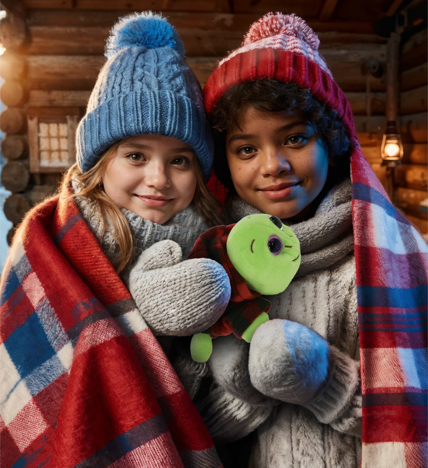 BIG EYE 6" PLUSH - PINK SHELL SEA TURTLE WITH RED PLAID HOODIE