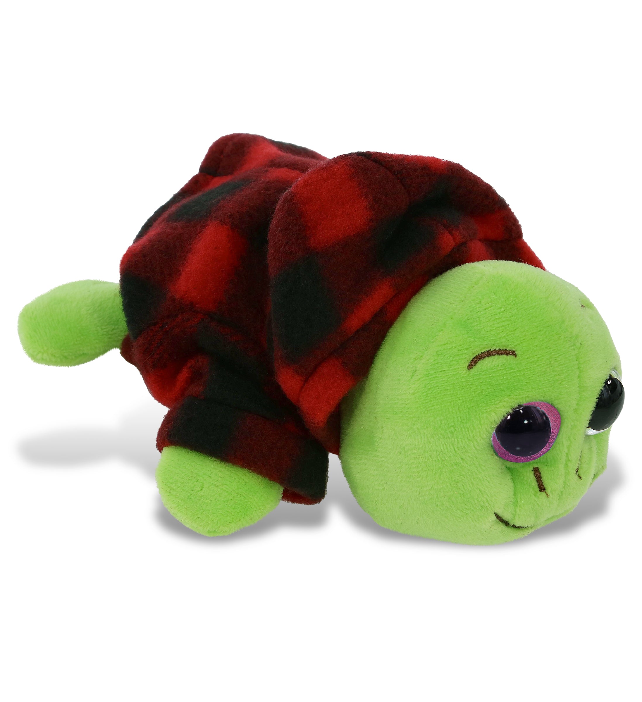 BIG EYE 6" PLUSH - PINK SHELL SEA TURTLE WITH RED PLAID HOODIE