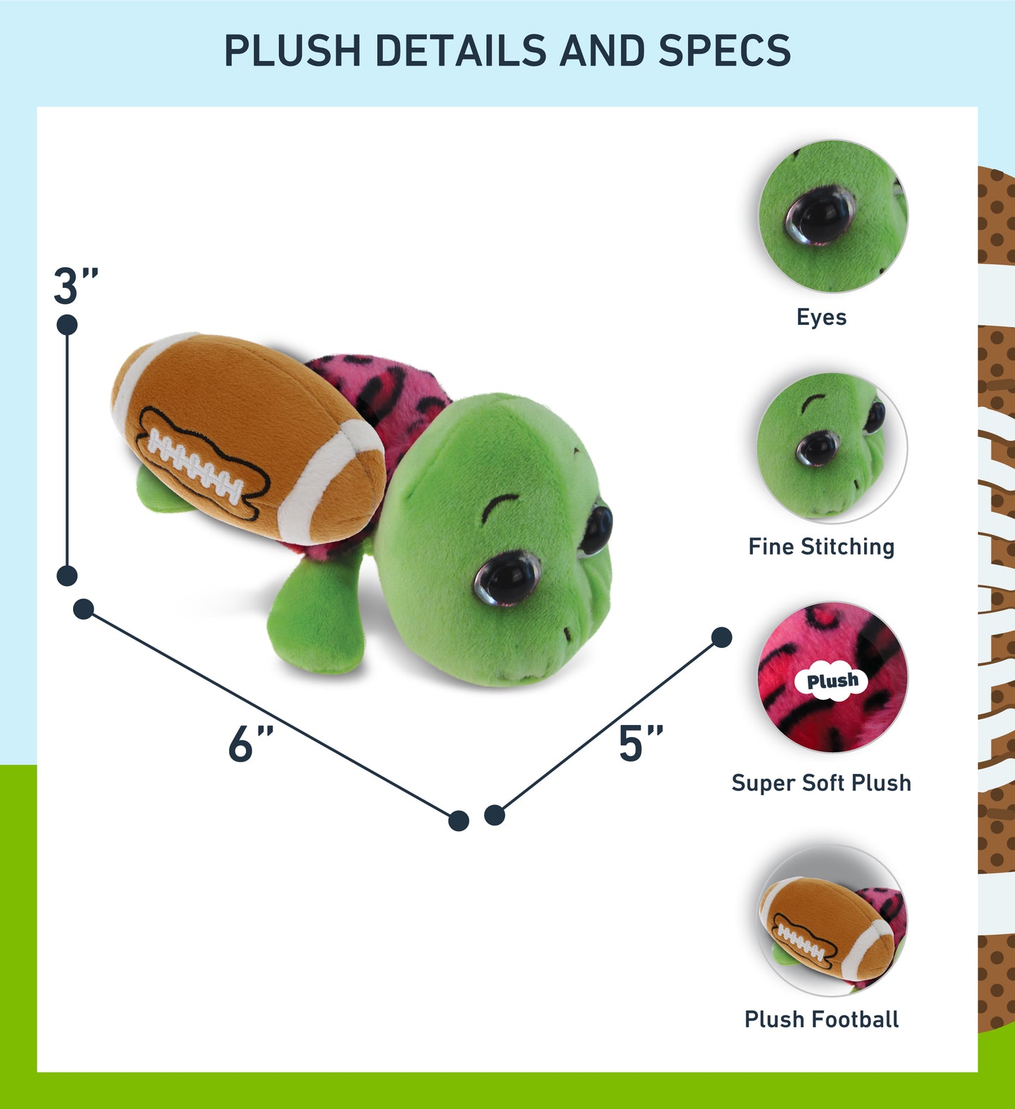 BIG EYE 6' PLUSH - PINK SHELL SEA TURTLE With Football Plush