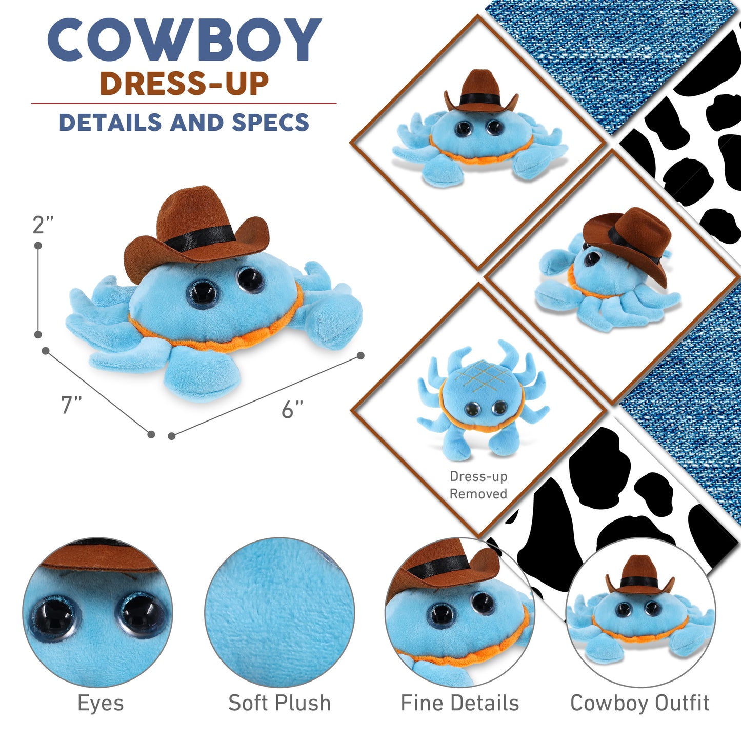 BIG EYE 6" PLUSH - BLUE CRAB COWBOY DRESS UP