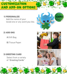 DolliBu Big Eyed Blue Crab Stuffed Animal with Green Plush Shamrock - 7 Inches