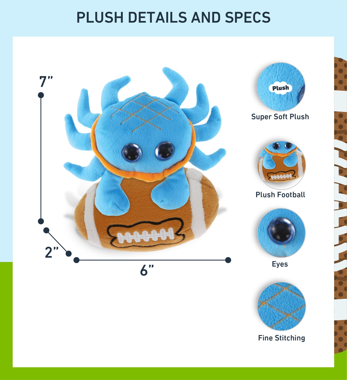 BIG EYE 6" PLUSH - BLUE CRAB With Football Plush