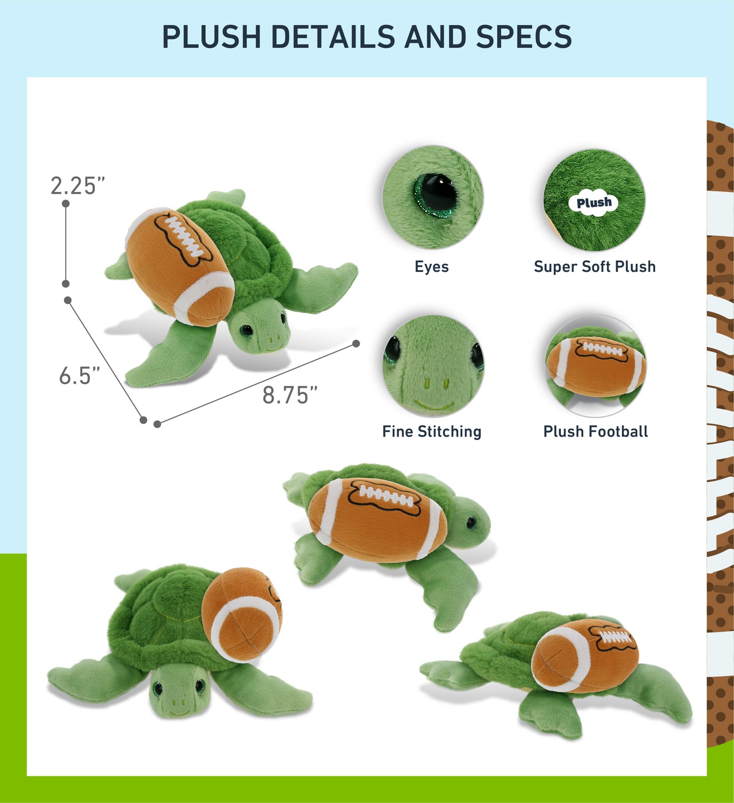 SUPER-SOFT PLUSH - GREEN SEA TURTLE 6.5" with Football Plush
