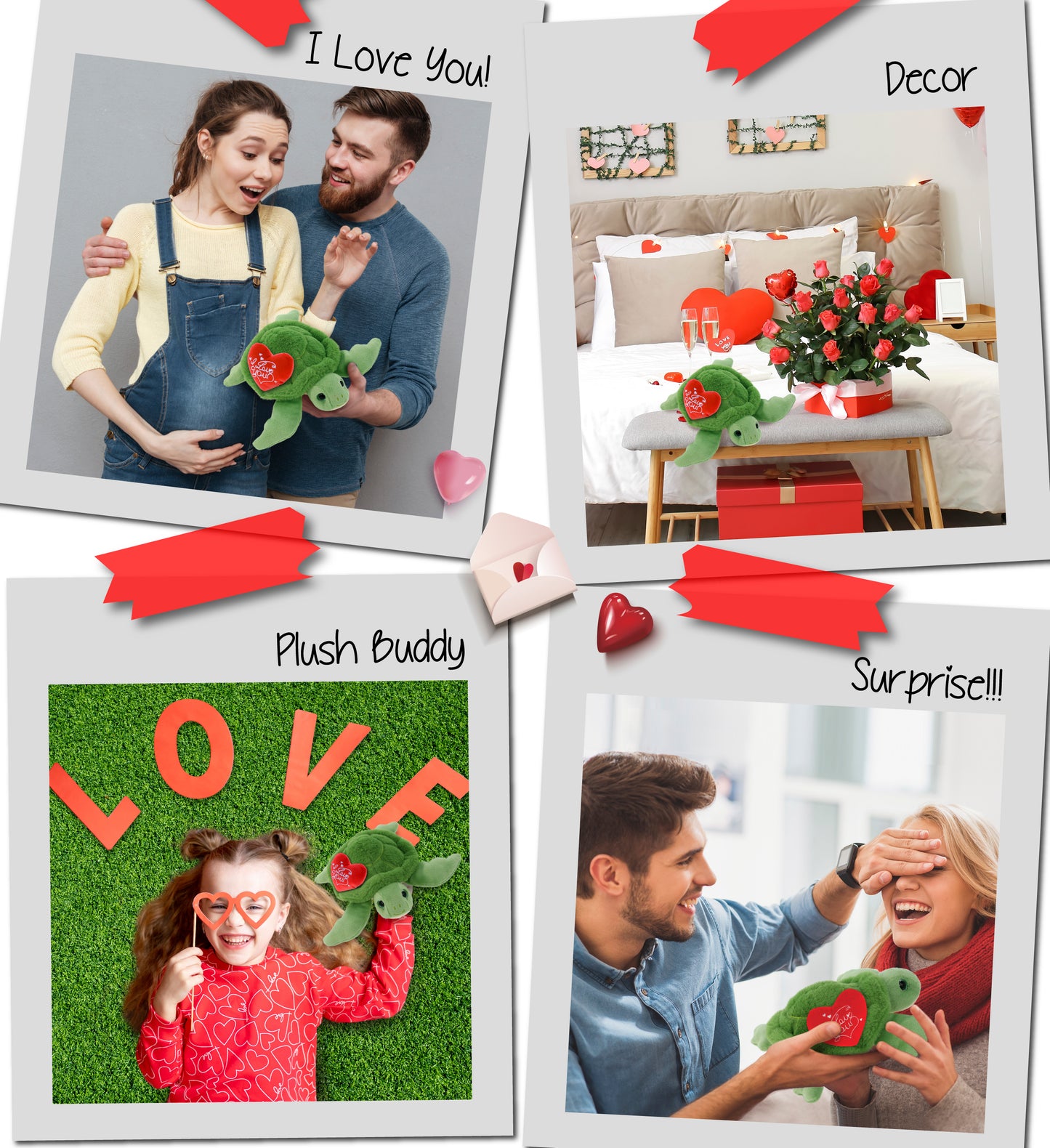 PLUSH I LOVE YOU RED HEART - SUPER-SOFT PLUSH - GREEN SEA TURTLE 6.5"