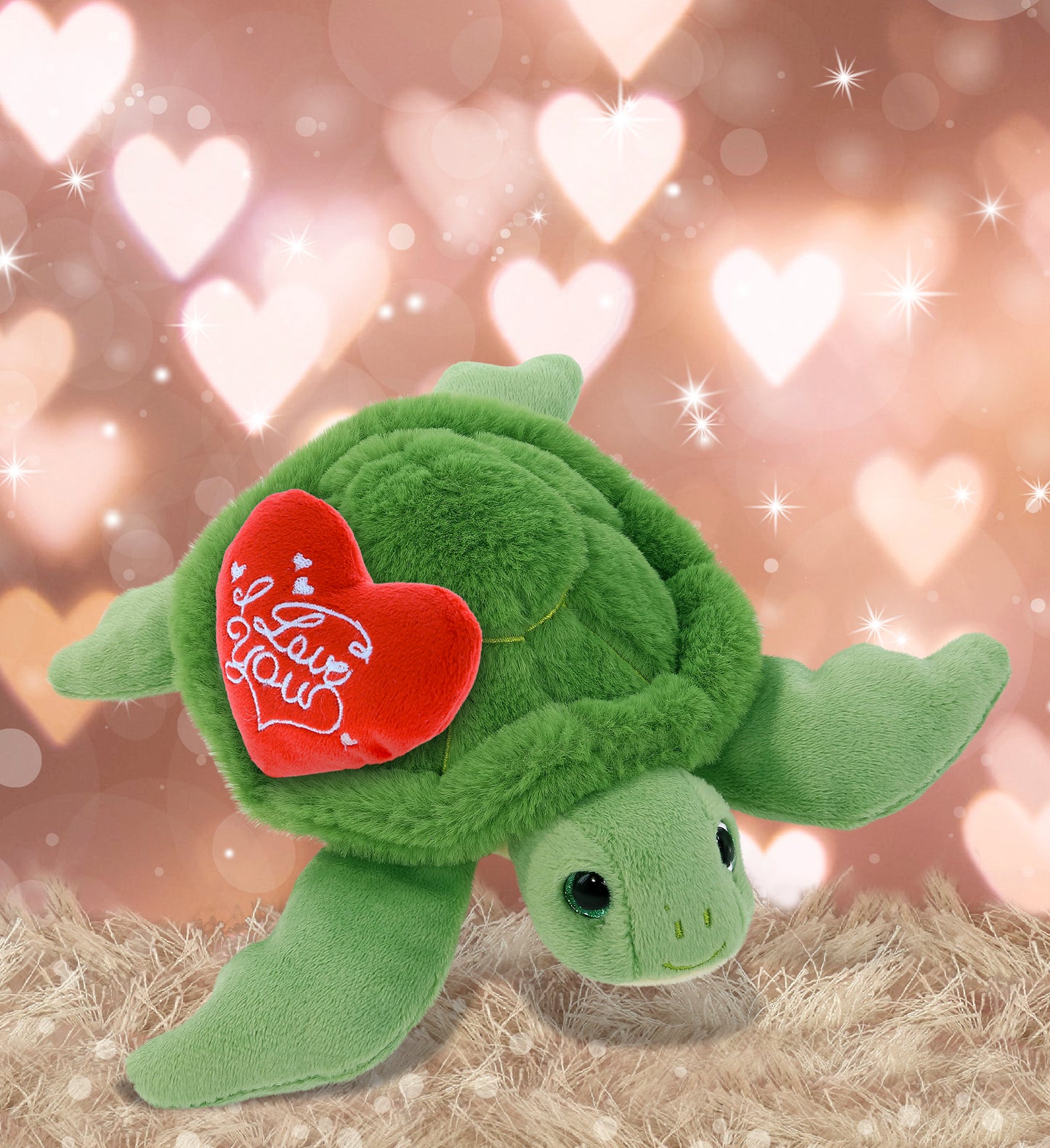 PLUSH I LOVE YOU RED HEART - SUPER-SOFT PLUSH - GREEN SEA TURTLE 6.5"