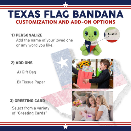 SPARKLE EYES PLUSH - SMALL GREEN SEA TURTLE WITH TEXAS FLAG BANDANA