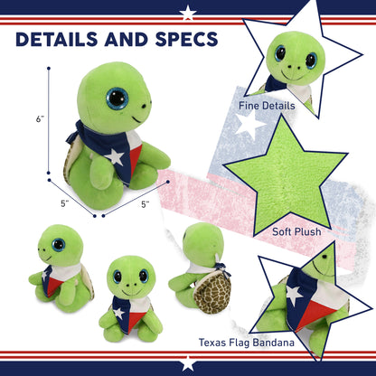 SPARKLE EYES PLUSH - SMALL GREEN SEA TURTLE WITH TEXAS FLAG BANDANA