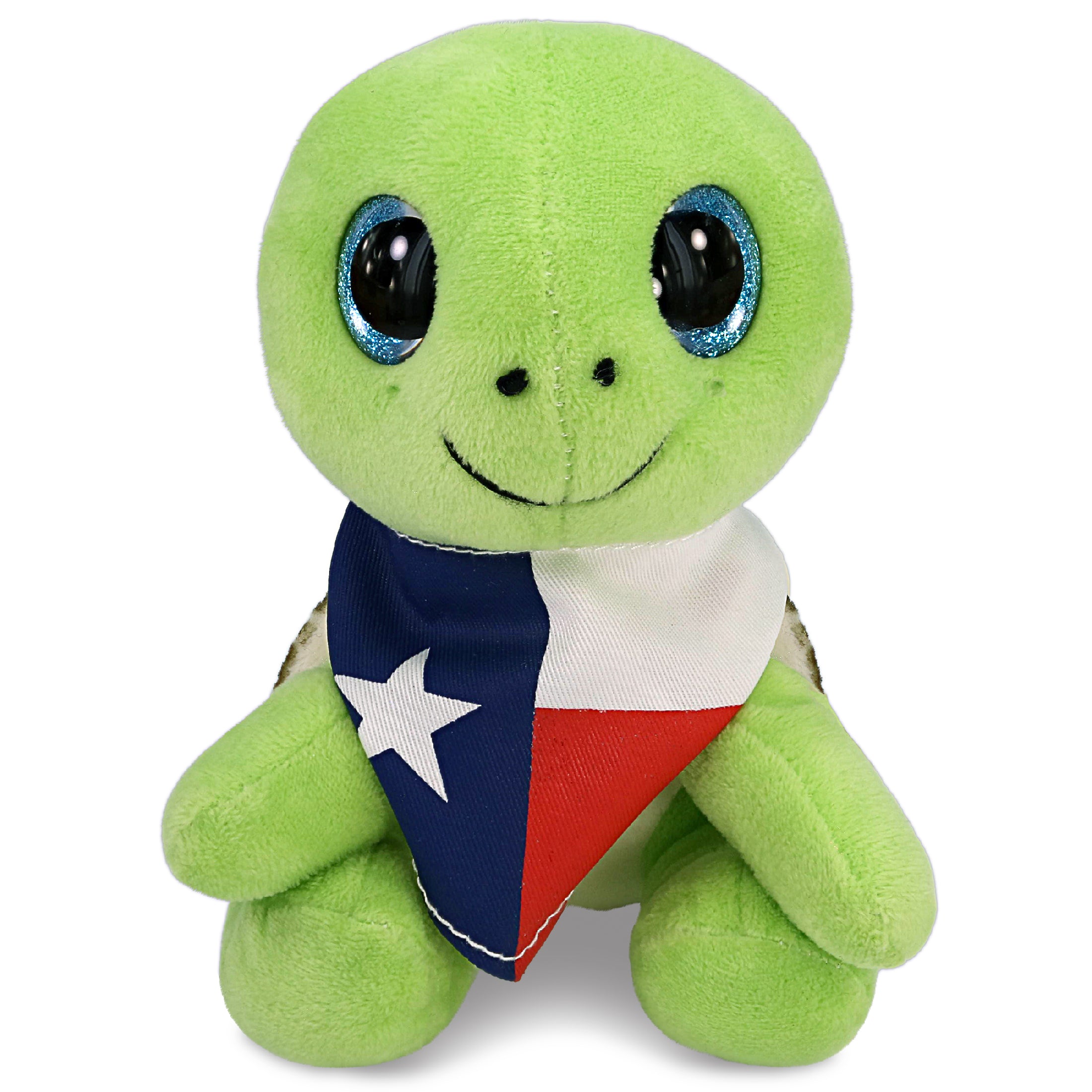 SPARKLE EYES PLUSH - SMALL GREEN SEA TURTLE WITH TEXAS FLAG BANDANA
