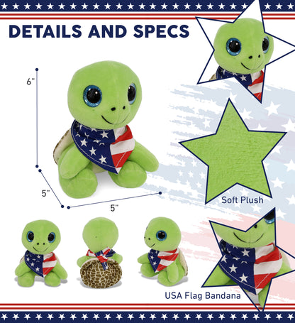 SPARKLE EYES PLUSH - SMALL GREEN SEA TURTLE WITH USA FLAG BANDANA