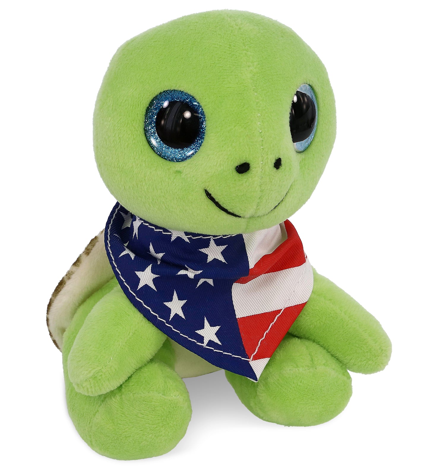 SPARKLE EYES PLUSH - SMALL GREEN SEA TURTLE WITH USA FLAG BANDANA