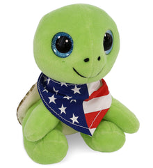 SPARKLE EYES PLUSH - SMALL GREEN SEA TURTLE WITH USA FLAG BANDANA