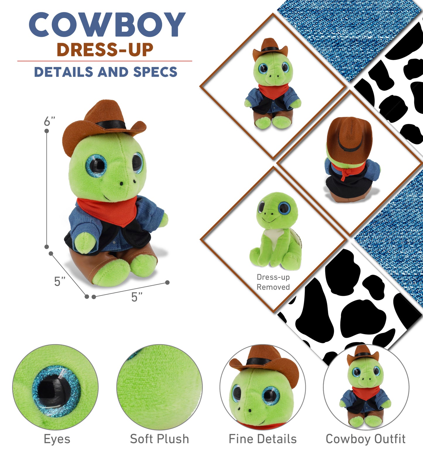 SPARKLE EYES PLUSH - SMALL GREEN SEA TURTLE COWBOY DRESS UP
