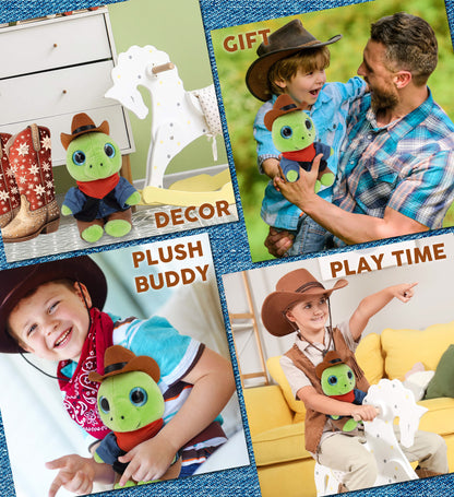 SPARKLE EYES PLUSH - SMALL GREEN SEA TURTLE COWBOY DRESS UP